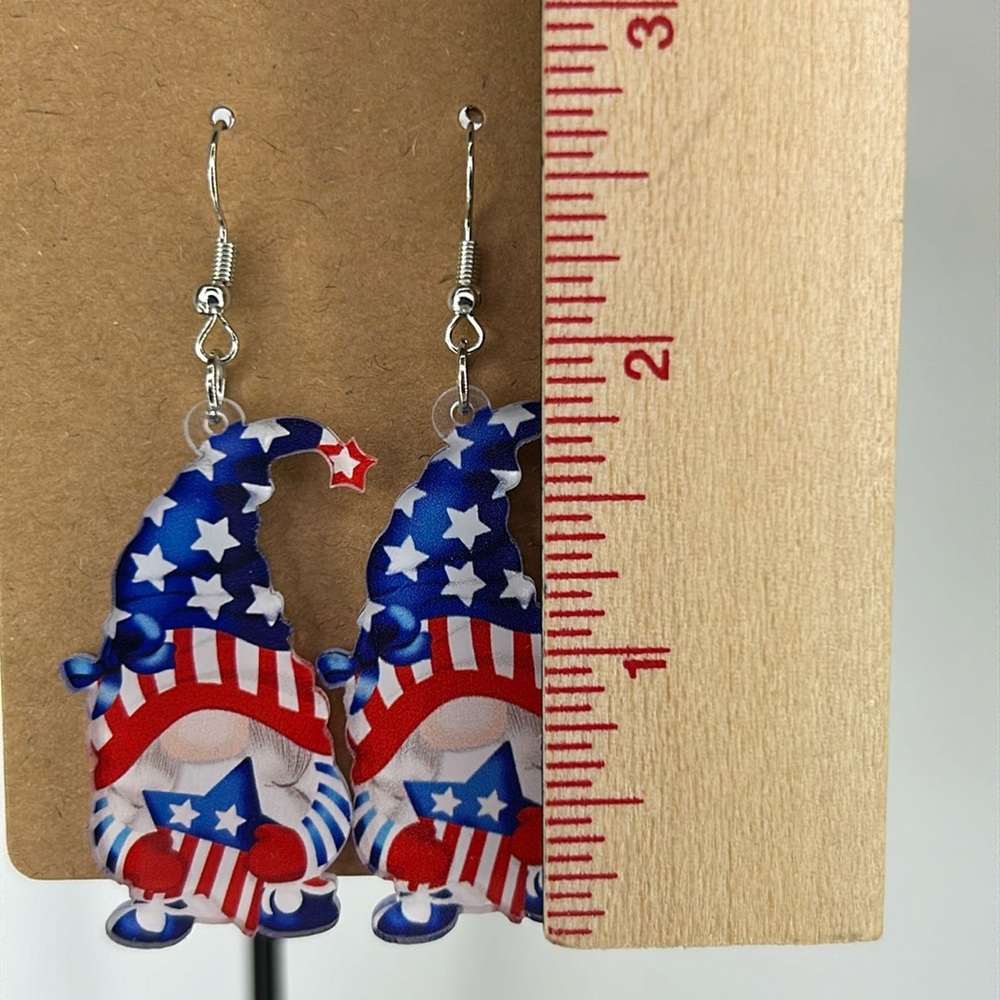 Acrylic Gnome Patriotic Design Earrings 4th of July Fashion Jewelry - Picture 2 of 3